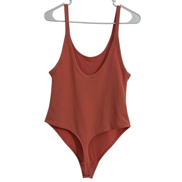 Victoria's Secret LARGE Spaguetti Straps Ribbed Stretch Bodysuit Rust/Terracota - Picture 2 of 4
